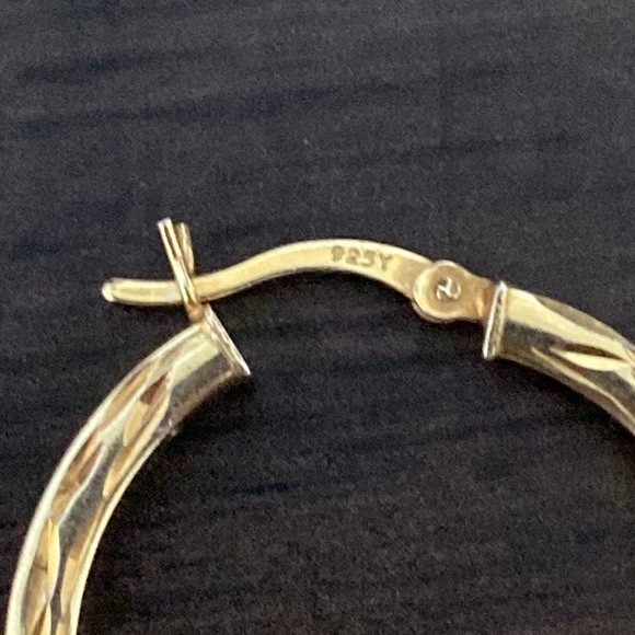 Yellow Gold Over Sterling Silver Diamond Cut Hoop Earrings - Picture 4 of 5